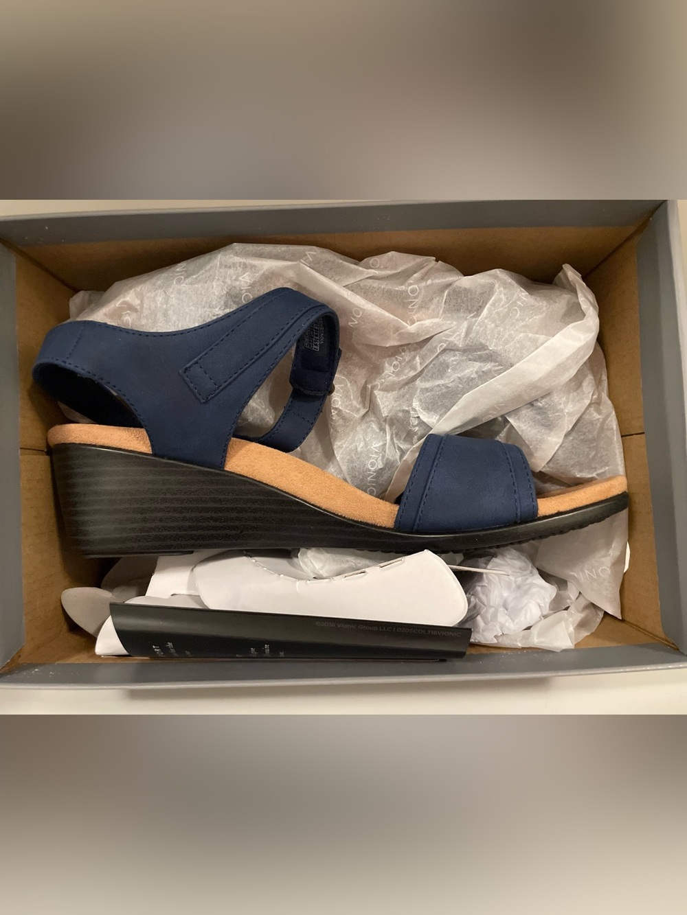 NWOT Vionic Park Adelaide Navy Wedge Sandals - Comfortable Strappy Heel